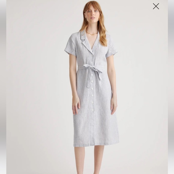 NWT Size Medium White 100% European Linen Button Front Dress - Picture 3 of 7